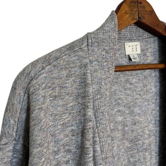 A New Day Heather Ribbed Trim Open Front Long Sleeve Duster Cardigan Gray Large - Picture 5 of 8